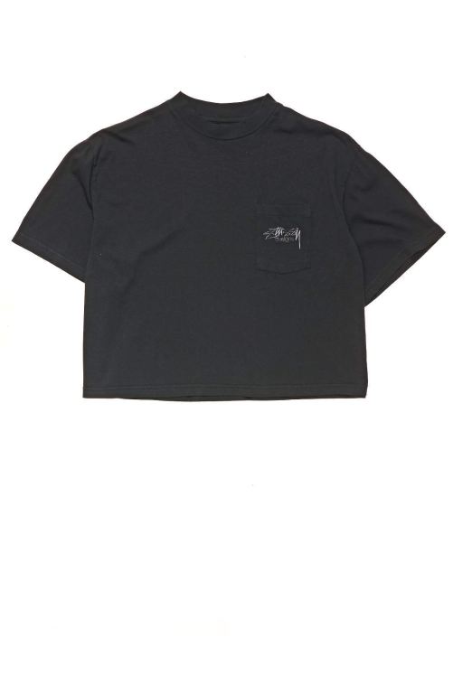 Stussy Womens Designs Pocket Boxy T Shirt Black - OQCFE8571